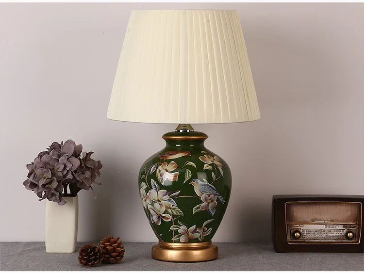 Chinese rural green flower&bird ceramic Table Lamps