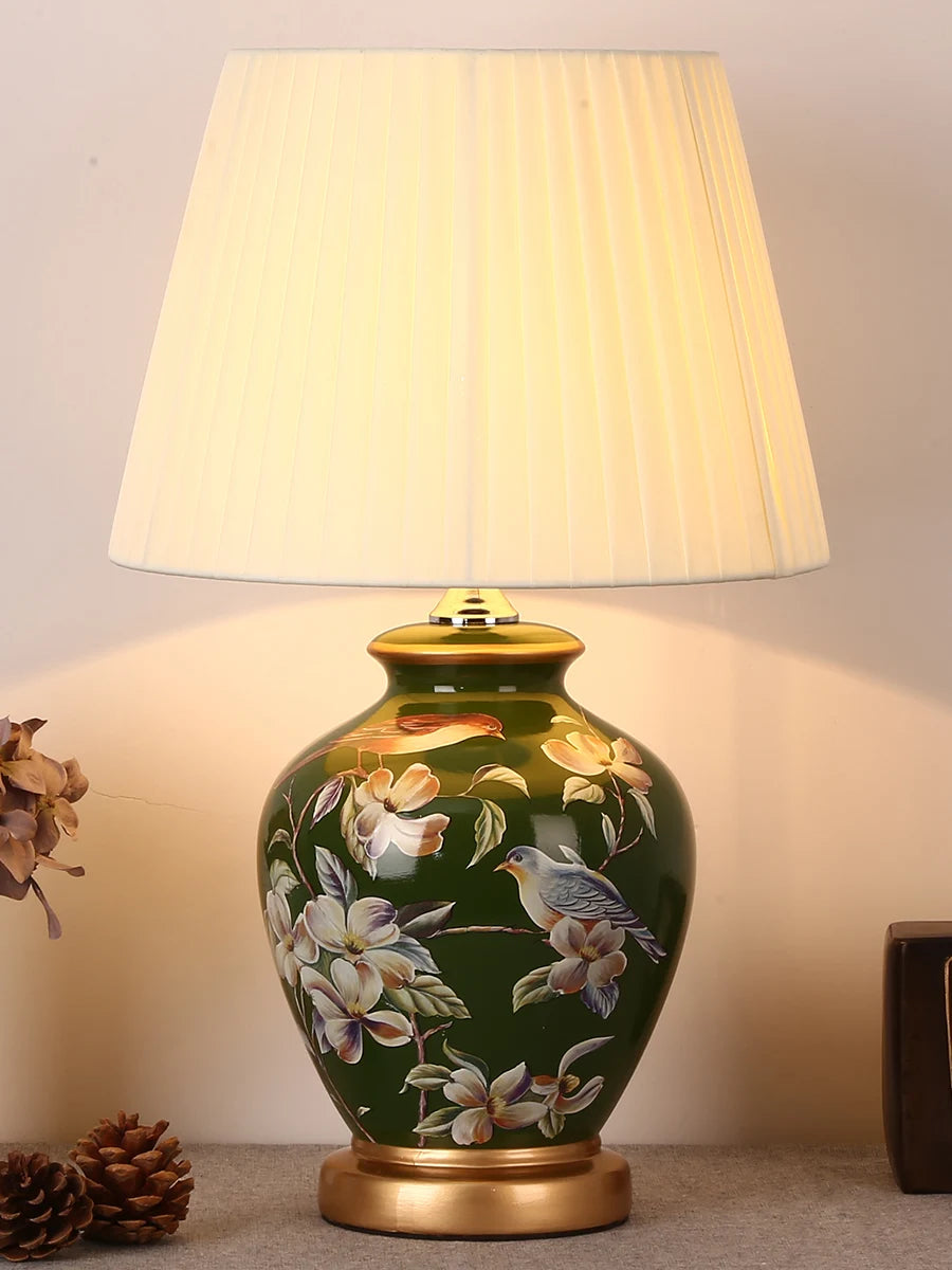 Chinese rural green flower&bird ceramic Table Lamps